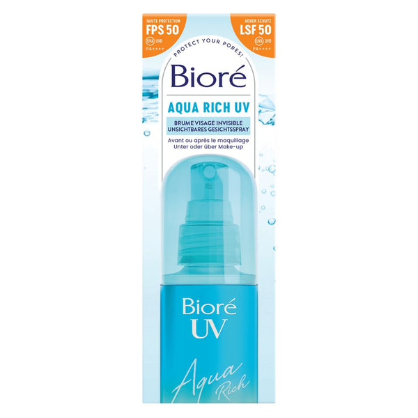 Die Vorderseite der Verpackung von Bioré Aqua Rich UV.