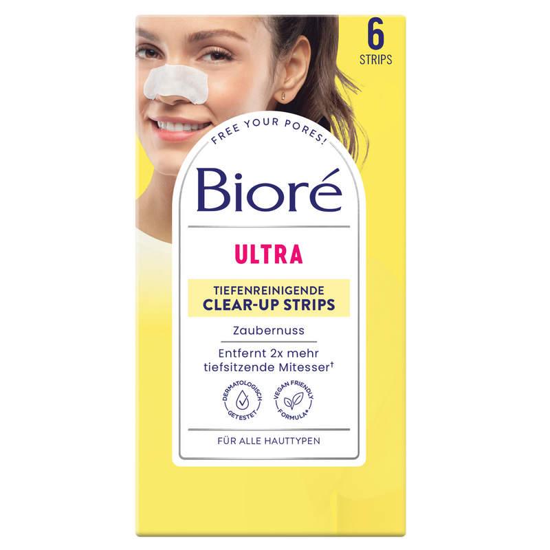 Bioré Ultra-tiefenreinigende Clear-Up Strips mit Zaubernuss: Die Nasenstreifen entfernen tiefsitzende Mitesser & sind sanft zur Haut.