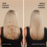 Vergleichsbilder vor und nach der Behandlung mit John Frieda Violet Crush Produkten