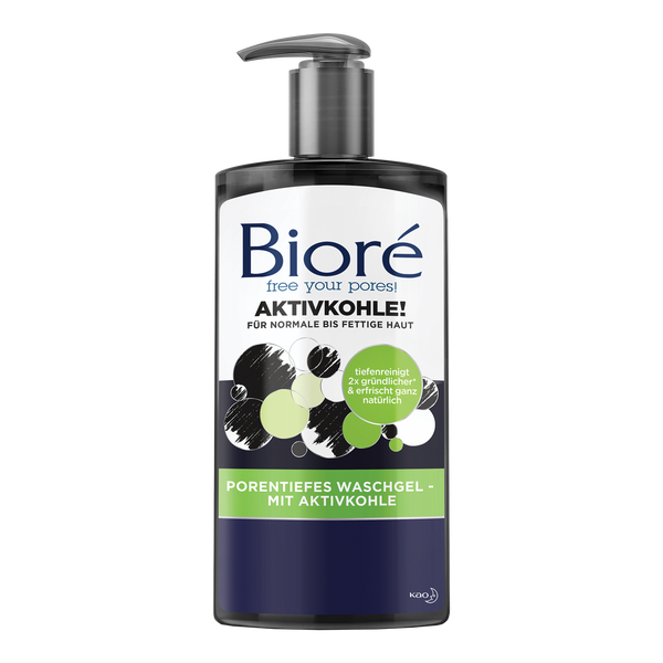 Bioré porentiefes Waschgel mit Aktivkohle: für normale bis fettige Haut, tiefenreinigt deine Haut. Gegen Talg & Schmutz.