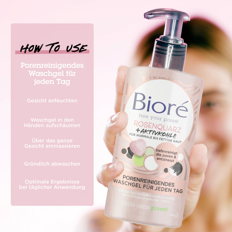 Anwendung Rosenquarz & Aktivkohle Waschgel: Gesicht anfeuchten,  aufschäumen & einmassieren, abwaschen.