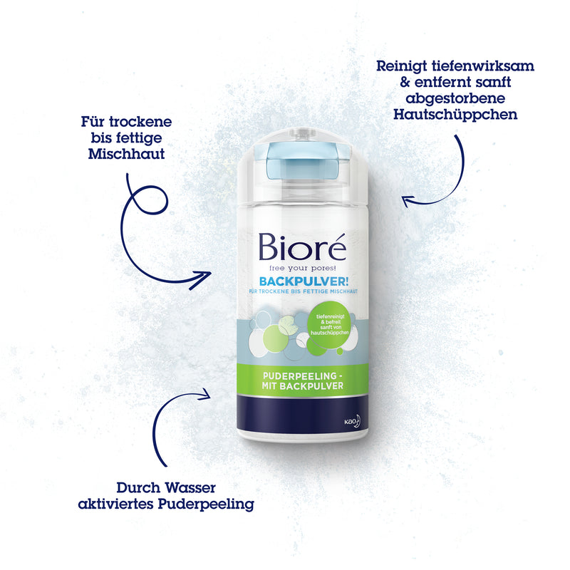 Bioré Backpulver Peeling: für trockene bis fettige Mischhaut, reinigt tiefenwirksam, Aktivierung mit Wasser.