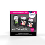 Bioré Black Edition für normale bis fettige Haut. Mit Aktivkohle Maske und  Doppelpackung Clear-Up Strips.